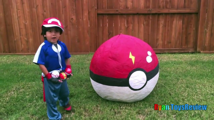 GIANT EGG POKEMON GO Surprise Toys Opening Huge PokeBall Egg Catch Pikachu In Real Life ToysReview-XrD5