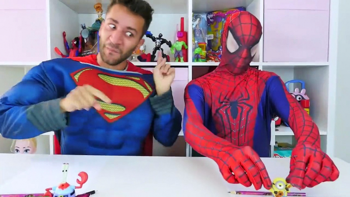 Spiderman vs Superman Drawing challenge w_ Frozen Elsa Play Doh & Superhero Prank in Real Life-1t