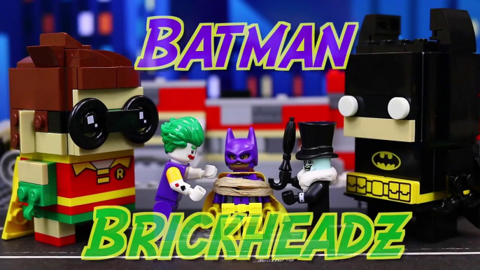 Lego Batman Movie Brickheadz Joker and Penguin kidnap Batgirl rescued by Batman and Robin-Ap