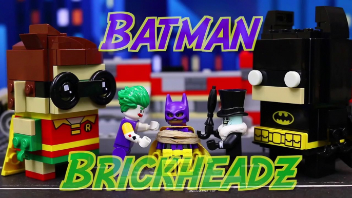 Lego Batman Movie Brickheadz Joker and Penguin kidnap Batgirl rescued by Batman and Robin-ApQ5quWBy