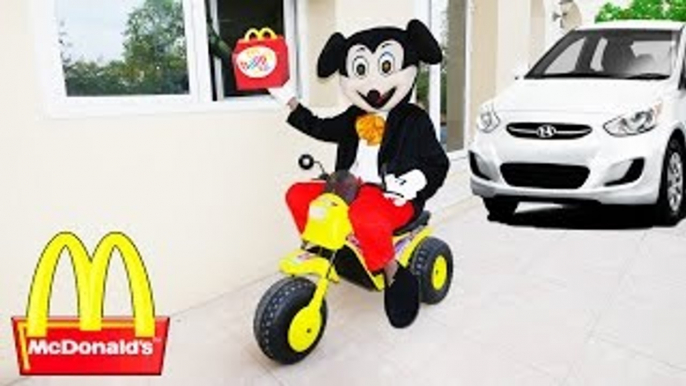 Mickey Mouse MCDONALDS DRIVE THRU Prank! w/ Happy Meal Hulk Spiderman Paw Patrol Joker in Real Life