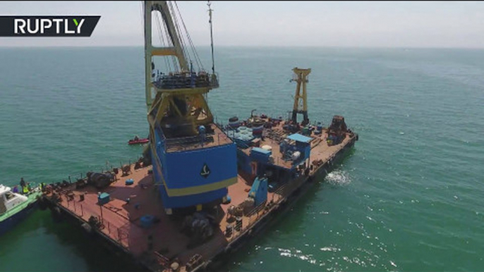 DRONE FOOTAGE:  WW2 American fighter aircraft lifted from the bottom of Kerch Strait