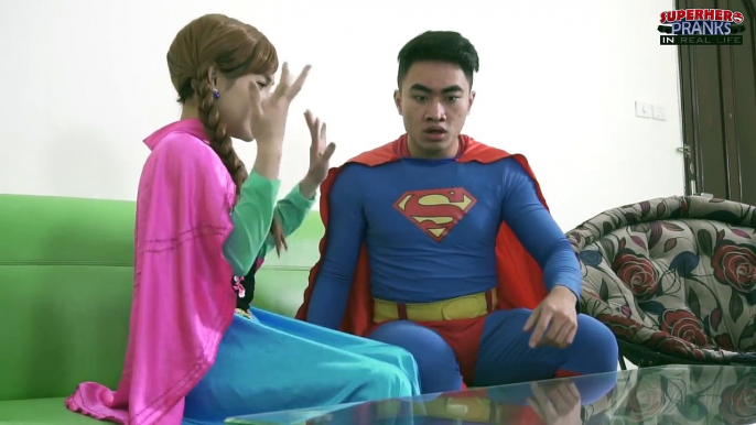 Superman and Anna ICE CREAM RAINBOW! Joker, Maleficent, Spiderman vs Elsa Superhero Fun IRL