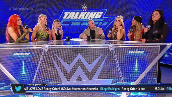 Renee Young, Shane McMahon, Becky Lynch, Charlotte Flair, Natalya, Carmella and Tamina Segment