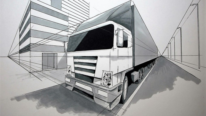 3D Art - Truck - How to Draw a 2 Point Perspective Vehicle - Perspective Drawing - (Rui Gouveia)