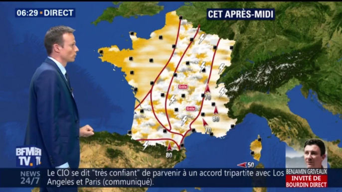 De violents orages accompagnent les fortes chaleurs dans l'est du pays ce mardi