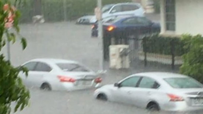 Cars 'Float' Along Flooded South Beach Streets in Miami