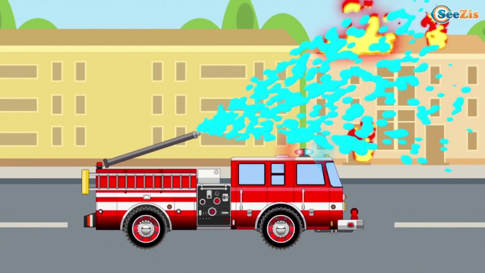 Le Camion de pompier en action Dessin animé Jeu d'assemblage: Voitures de construction Pour Enfants