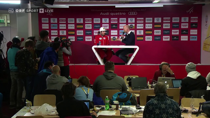 SKI WM St Moritz Lustige Pressekonferenz Herren Slalom Marcel Hirscher Weltmeister