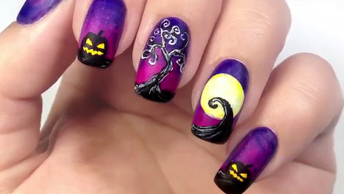 À main levée idées paysage ongle ongles Polonais vidéos Salon art halloween