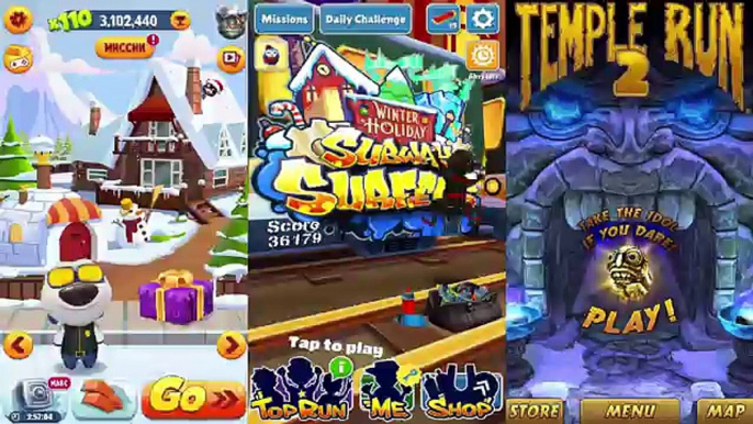 Tom Gold Run vs Subway Surfers vs Temple Run 2 три игры прохождение