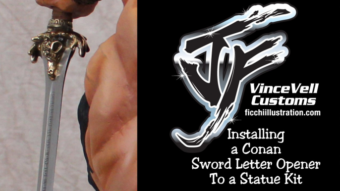 Installing Conan Sword Letter Opener to Statue Kit