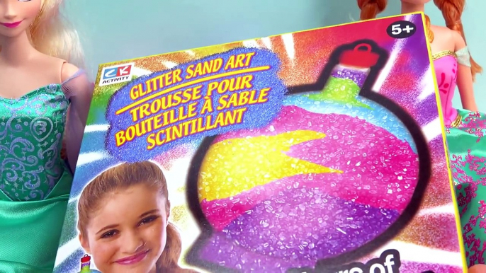 Sand Art Craft with Disney Frozen Stickers and Queen Elsa + Princess Anna Dolls Cookieswirlc