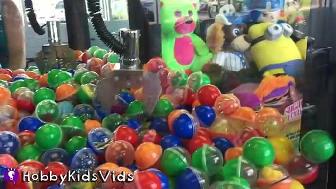 ARCADE Games SURPRISE Eggs! Catch A Minion Claw Challenge + Open Toys by HobbyKidsVids FUN