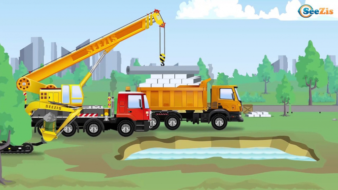 Excavator, Truck, Tow Truck and Crane in Truck City | Trucks cartoons for children Part 4