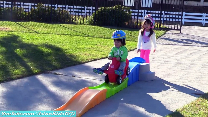 Kids Roller Coaster Ride, Snow Sled Slide Playtime Fun and Playground Slides! Family Playtime!!