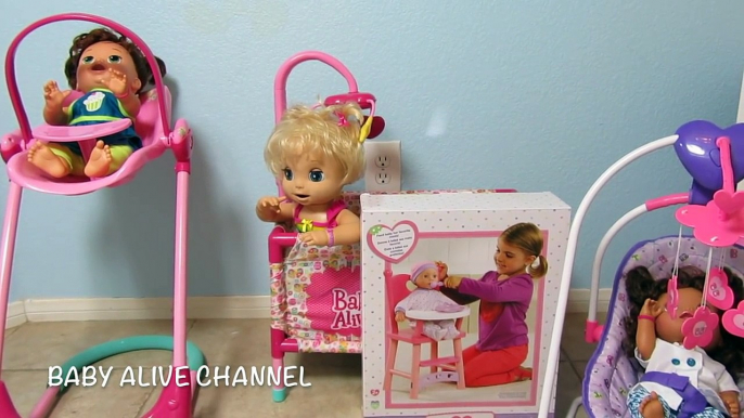 BABY ALIVE High Chair by You & Me + Real Surprises Doll Sophia + Snackin Sara + Better Now Baby