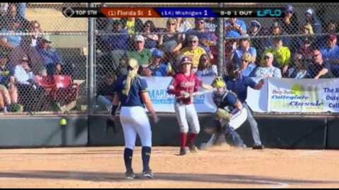 Florida State Softball's Ellie Cooper Gets Hit By Pitch And Goes At Michigan's Megan Betsa