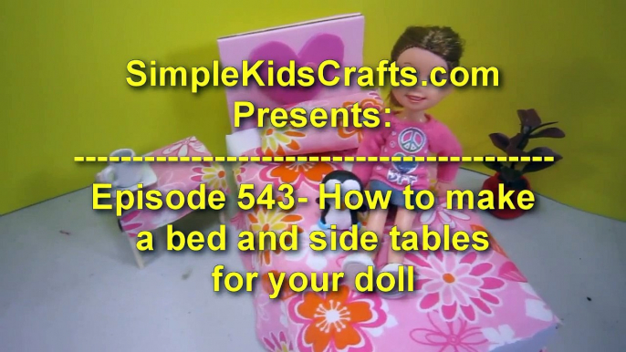 Make a bed and side tables from cardboard for your doll house - Doll Crafts - simplekidscrafts