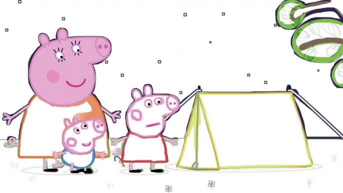 Cartoon Peppa Pig goes camping