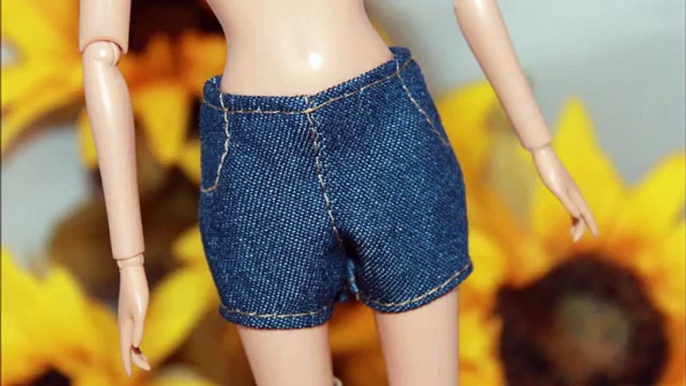 Одежда для куклы Барби .Как сшить джинсовые шорты. How to make denim shorts for Barbie