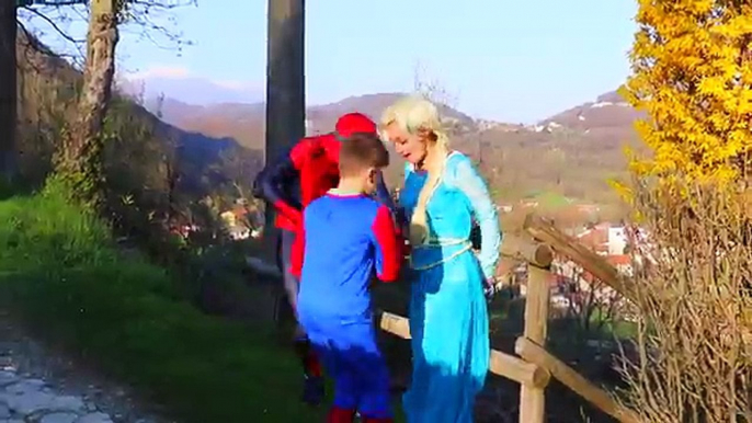 Frozen Elsa Spider Kid NERF BATTLE CHALLENGE! Epic Battle vs Joker w/ Spiderman Hulk Anna Fun IRL