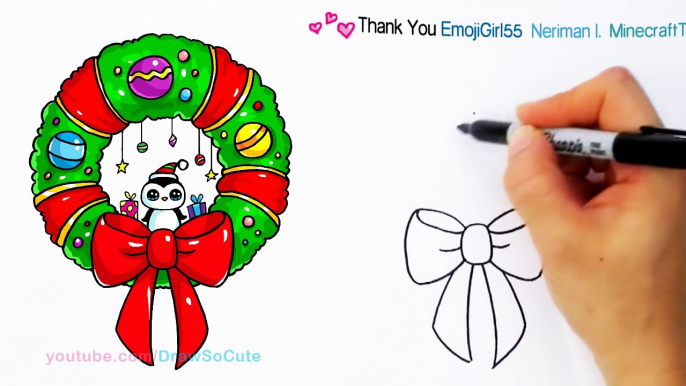 How to Draw a Christmas Wreath and Bow step by step Easy and Cute