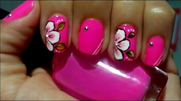 Unhas Decoradas Flor carga Dupla Rosa Manual Bela e Simples Nail Art