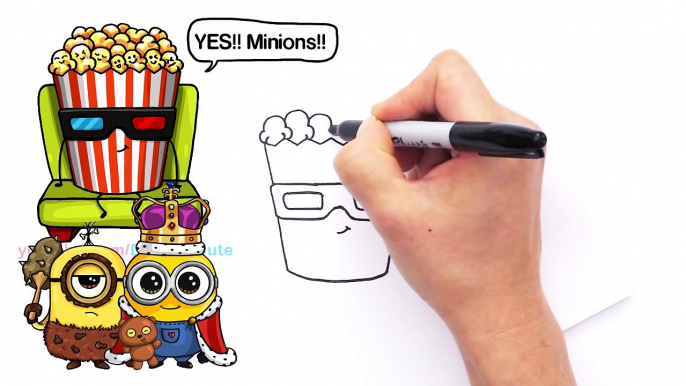 How to Draw Cartoon Popcorn and Soda step by step Easy Cute Snacks