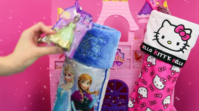 Christmas STOCKING Surprise Toys with Disney FROZEN Elsa Anna and HELLO KITTY Kinder Surprise Eggs