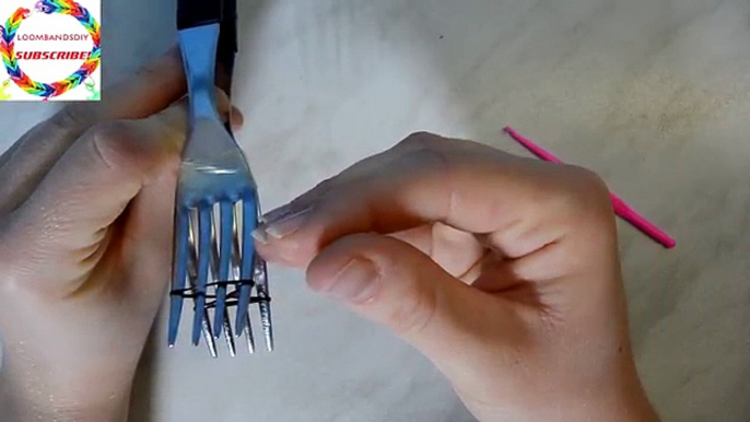 Rainbow Loom Starburst Bracelet with two forks. Very Easy! Colorful Rubber Bands. DIY.