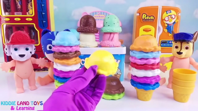 Learn Colors with Paw Patrol Baby Dolls & Peanuts Gang and Ice Cream Stand Bubble Guppies Lollipops