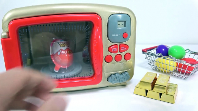 Gold Microwave & Gold Bars Surprise Eggs Kinder Joy Learn Colors Finger Family Song Nursery Rhymes