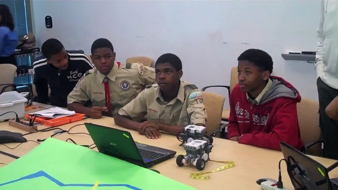 Boy Scout Troop 100 walks you through programming a LEGO MINDSTORMS robot