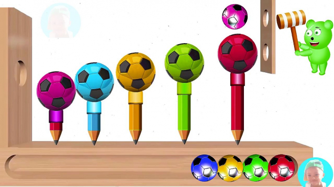 Colors Learn with WOODEN FACE HAMMER XYLOPHONE Soccer Balls Learn Color with gummy bear for Children