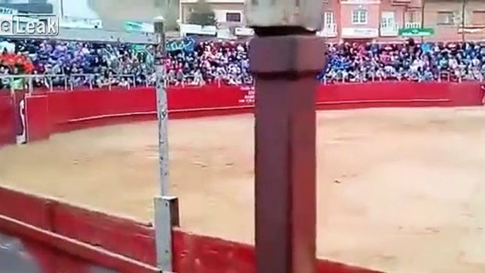 MAN TRIES TO JUMP A BULL AND GETS KNOCKED OUT...WELL DONE MR. BULL...WELL DONE