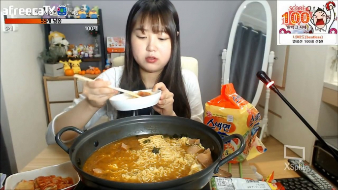 라면에 햄 넣고 계란 톡! 점심 먹방 mukbang 볼빨간효닝 20170522