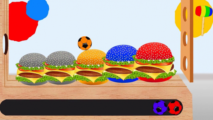 Learn Colors with Colorful Hamburger Soccer Balls WOODEN HAMMER Cartoon for Kids Toddlers Babies