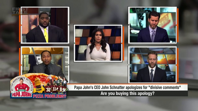 Stephen A. Smith thinks Papa John's CEO's NFL protest apology is 'bogus' _ First Take _ ESPN-2TczMSBhLw4