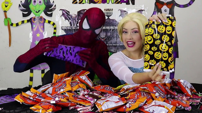 HALLOWEEN CANDY HAUL w_ Frozen Elsa & Spiderman Fun Superhero in real life Educational Video IRL | Superheroes | Spiderman | Superman | Frozen Elsa | Joker