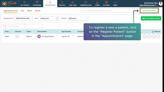 hCue's Clinic Management Software :How can Doctors register their patients?