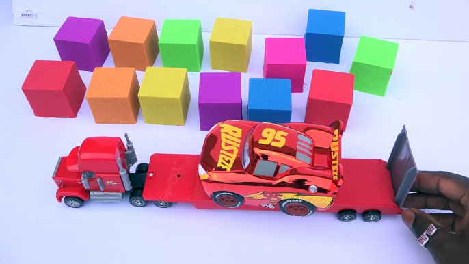 DIY How To Make Kinetic Sand Mack Truck Disney Cars Metallic Lightning McQueen Rainbow Kinetic Sand