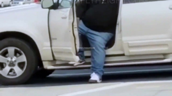 Big Dude Falls Asleep While Opening His Car Door