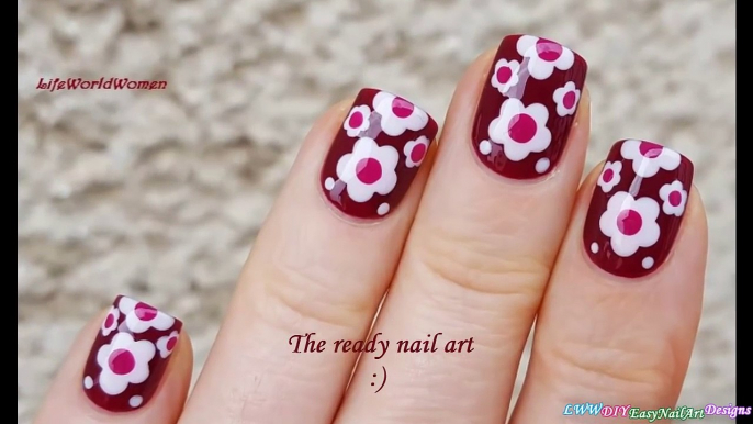 DOTTING TOOL NAIL ART #1 - Dark Mauve Flower Nails Design-BNTU7YW5R48