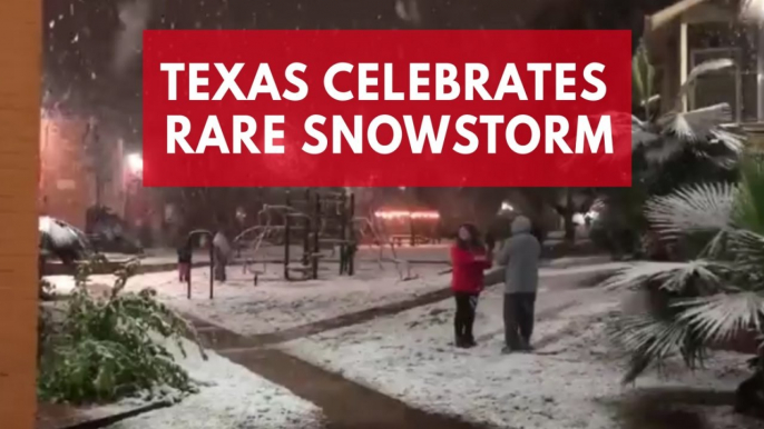 Texas celebrates rare snowfall from San Antonio to Houston