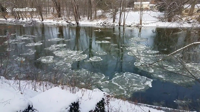 Ice floes breaking along the Tippecanoe River in Indiana