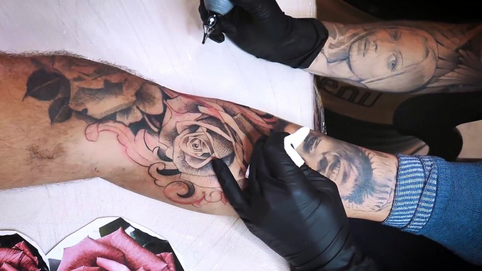 TATTOO TIMELAPSE - ROSE AND FREESTYLE FREEHAND TATTOO-shFHlnIQjD0