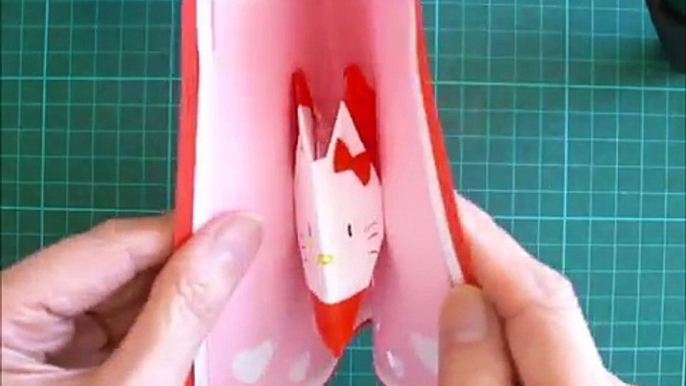 折り紙 キティちゃん ハート誕生日ポップアップカード 簡単な作り方（niceno1）Origami Hello Kitty Heart Birthday Pop-up card-lzLAMyiLGuY