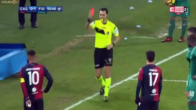 Joao Pedro (Unsportsmanlike conduct) Red Card  HD - Cagliari	0-1	Fiorentina 22.12.2017