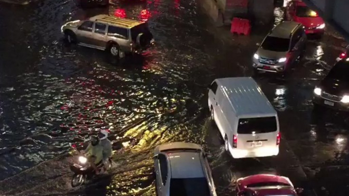 Motorists Drive Through Flooded Roads Near Bangkok After Thunderstorm